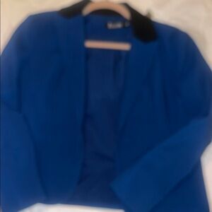 New York & Company Vibrant Blue Blazer with Black Collar